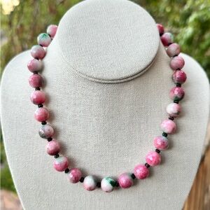 🌸 Rare Vintage Apple Blossom Jade Necklace Genuine Pink & Green Jade, 20” 🌸